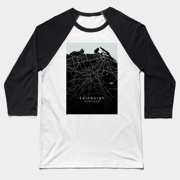 Edinburgh Scotland City Map dark Baseball T-Shirt by Robin-Niemczyk